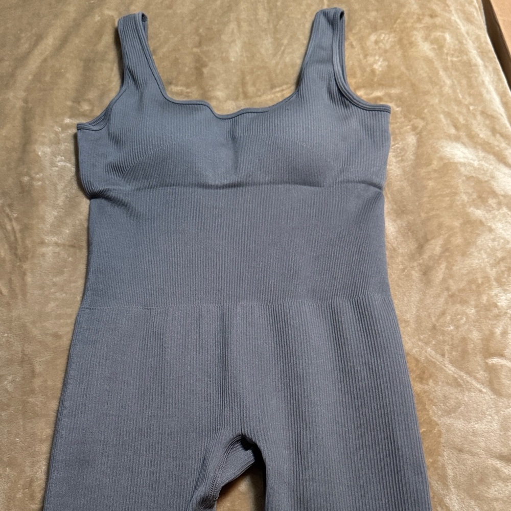 Gray Ribbed Sleeveless Jumpsuit